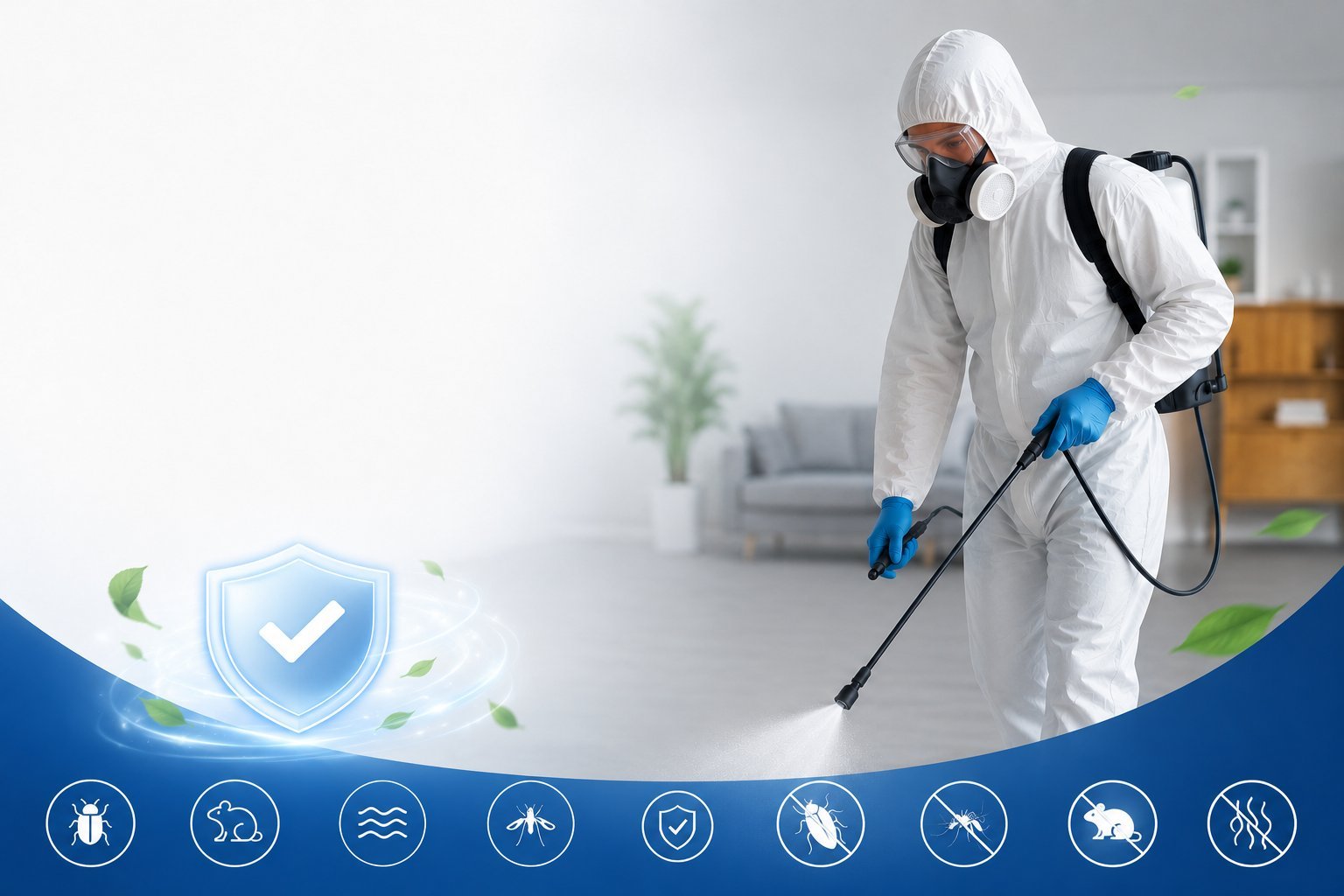 Professionelle Schädlingsbekämpfung Galați Rumänien - NEDWASH BioSafe Operator mit kompletter PSA für Schädlings- und Insektenbekämpfung